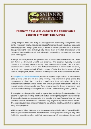Transform Your Life- Discover the Remarkable Benefits of Weight Loss Clinics