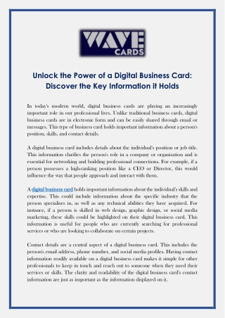 Unlock the Power of a Digital Business Card- Discover the Key Information it Holds