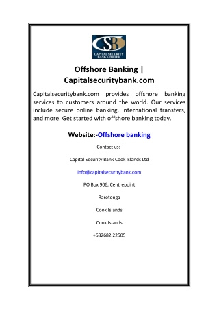 Offshore Banking  Capitalsecuritybank.com