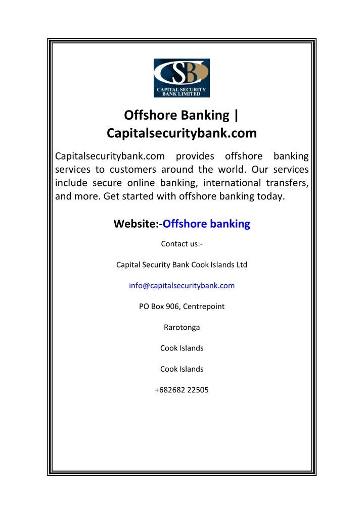 offshore banking capitalsecuritybank com