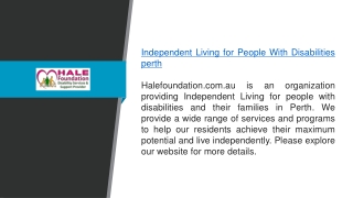 Independent Living for People With Disabilities PerthHalefoundation.com.au