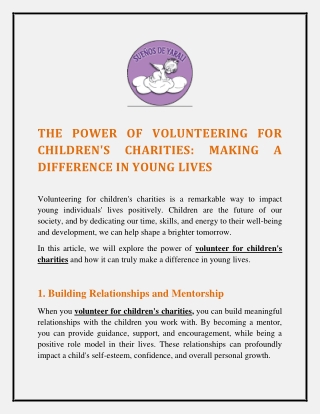 THE POWER OF VOLUNTEERING FOR CHILDREN'S CHARITIES MAKING A DIFFERENCE IN YOUNG LIVES
