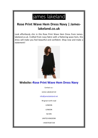 Rose Print Wave Hem Dress Navy James-lakeland.co.uk