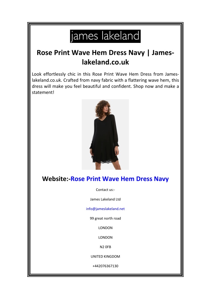 rose print wave hem dress navy james lakeland