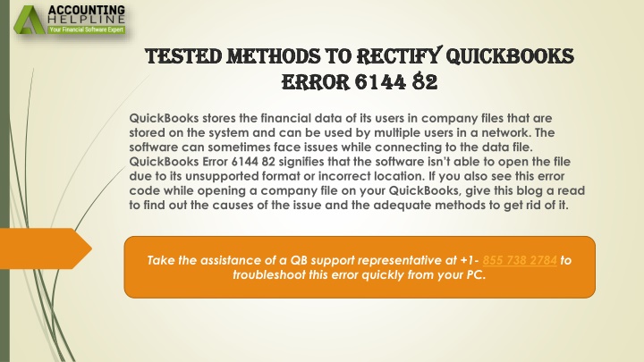 tested methods to rectify quickbooks error 6144 82