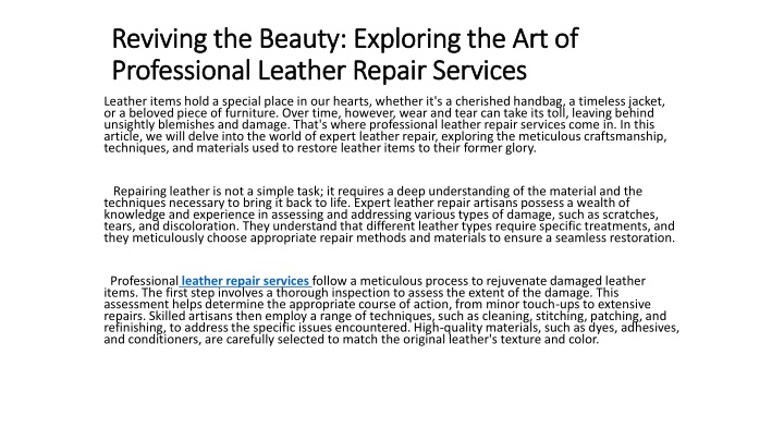 reviving the beauty exploring the art of professional leather repair services