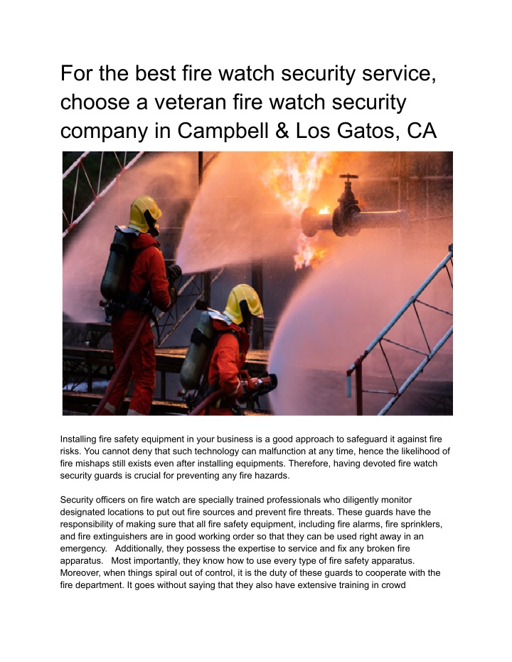 for the best fire watch security service choose