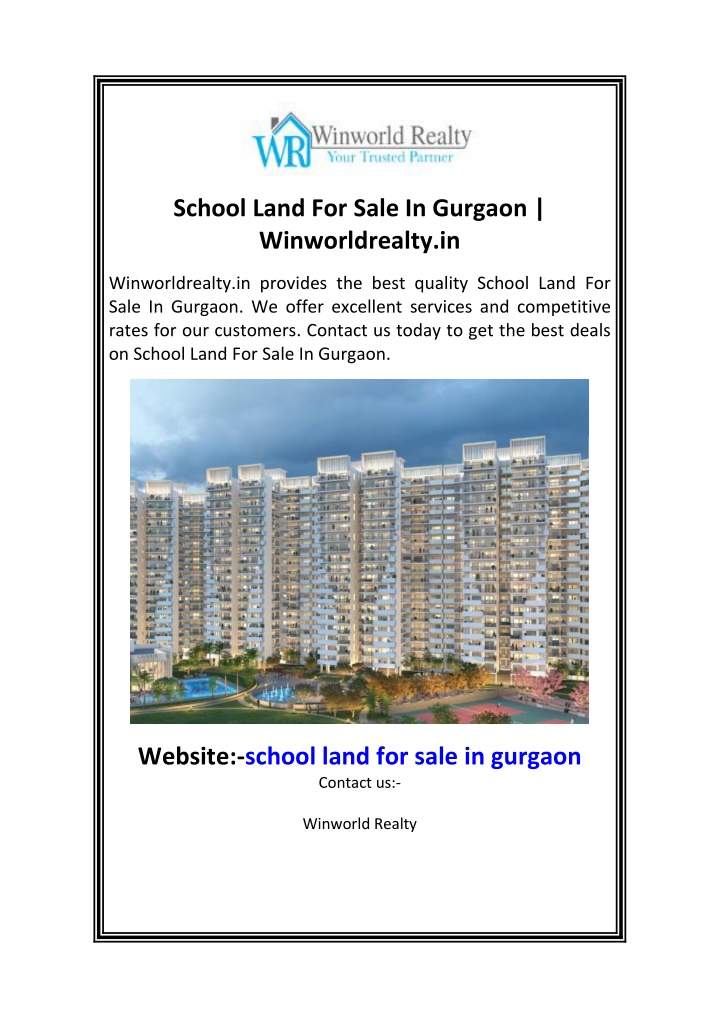 school land for sale in gurgaon winworldrealty in