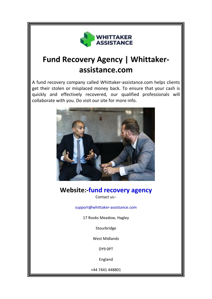 fund recovery agency whittaker assistance com