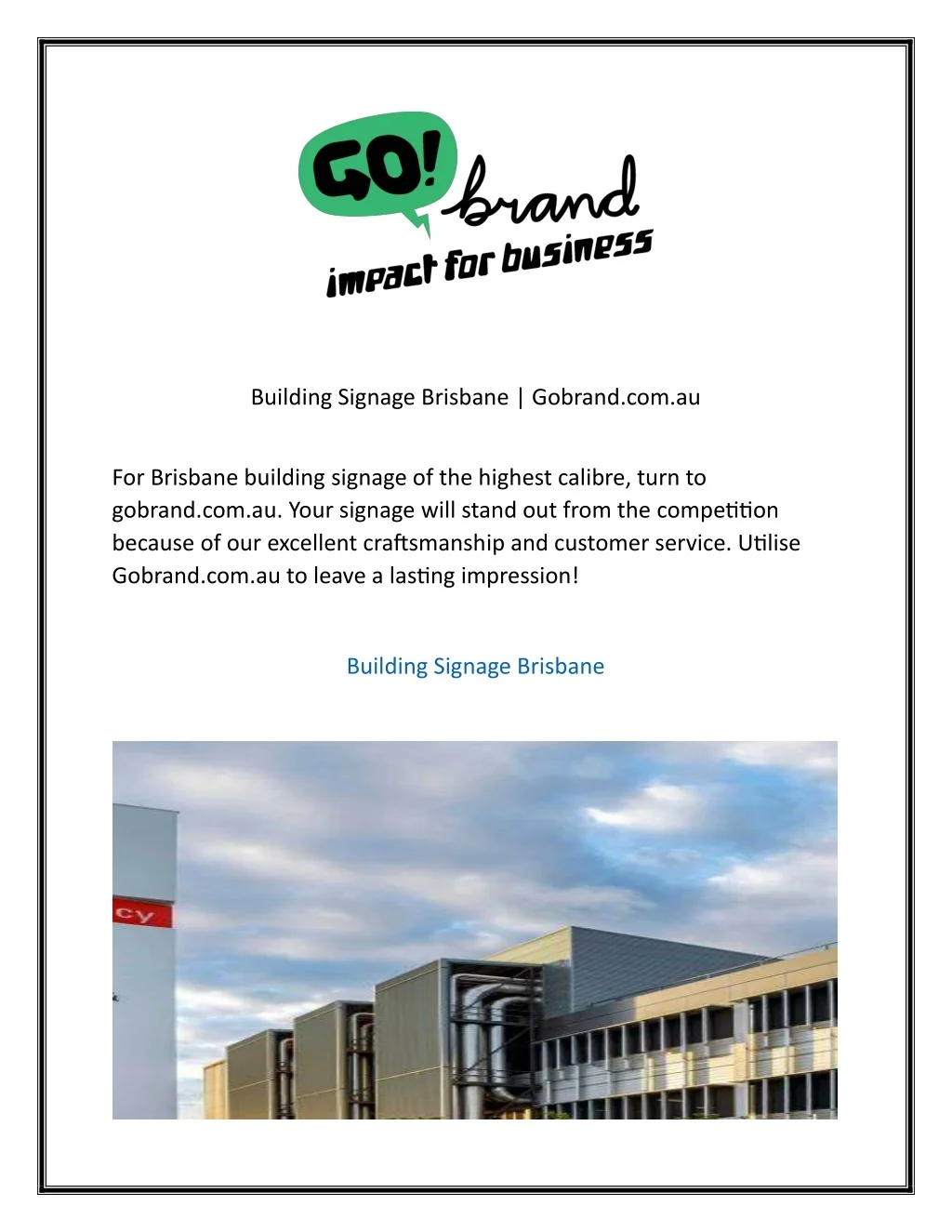 PPT - Building Signage Brisbane Gobrand.com.au PowerPoint Presentation ...