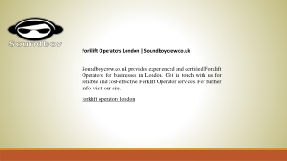 Forklift Operators London  Soundboycrew.co.uk