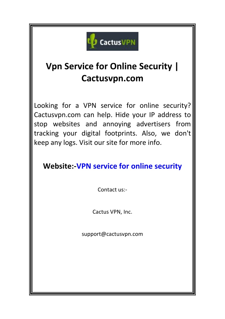 vpn service for online security cactusvpn com