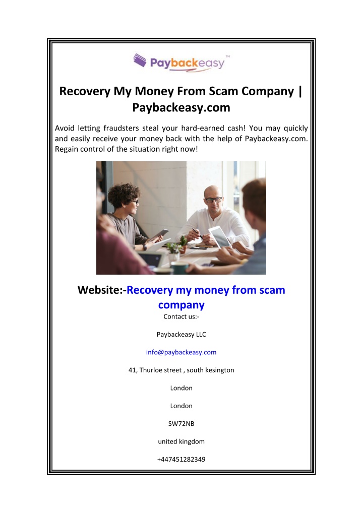 recovery my money from scam company paybackeasy