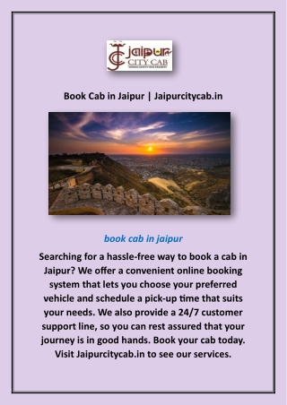 Book Cab in Jaipur | Jaipurcitycab.in