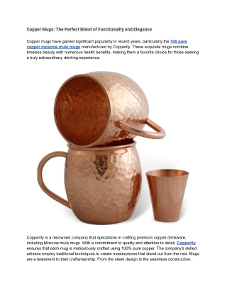 Copper Mugs: The Perfect Blend of Functionality and Elegance