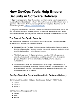How DevOps Tools Help EnsureSecurity in Software Delivery