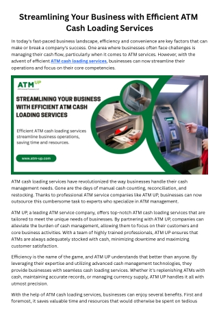 Streamlining Your Business with Efficient ATM Cash Loading Services