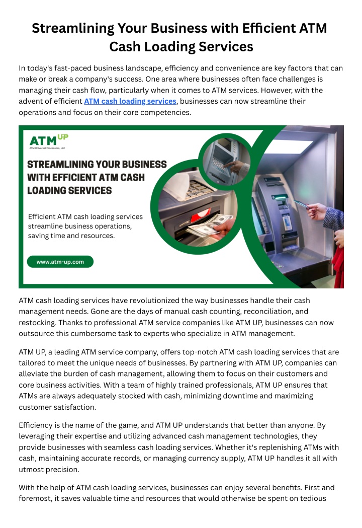 streamlining your business with e cient atm cash