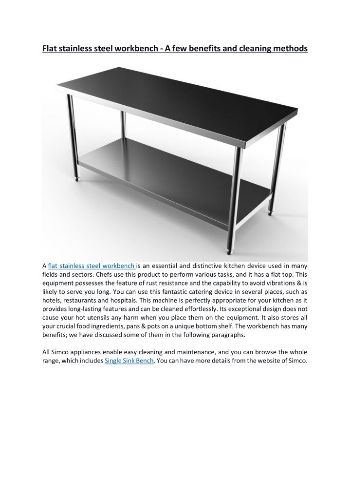 flat stainless steel workbench a few benefits