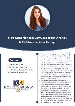 Hire Experienced Lawyers from Aronov NYC Divorce Law Group