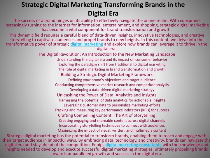 strategic digital marketing transforming brands in the digital era