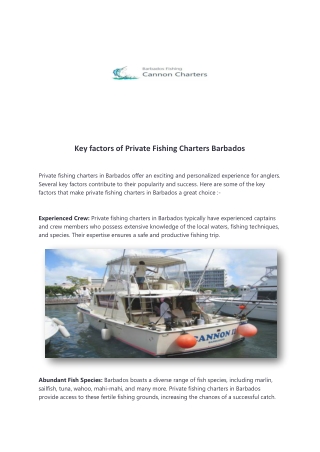 Key factors of Private Fishing Charters Barbados