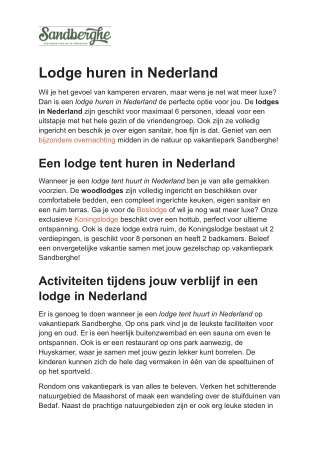 Lodge huren in Nederland