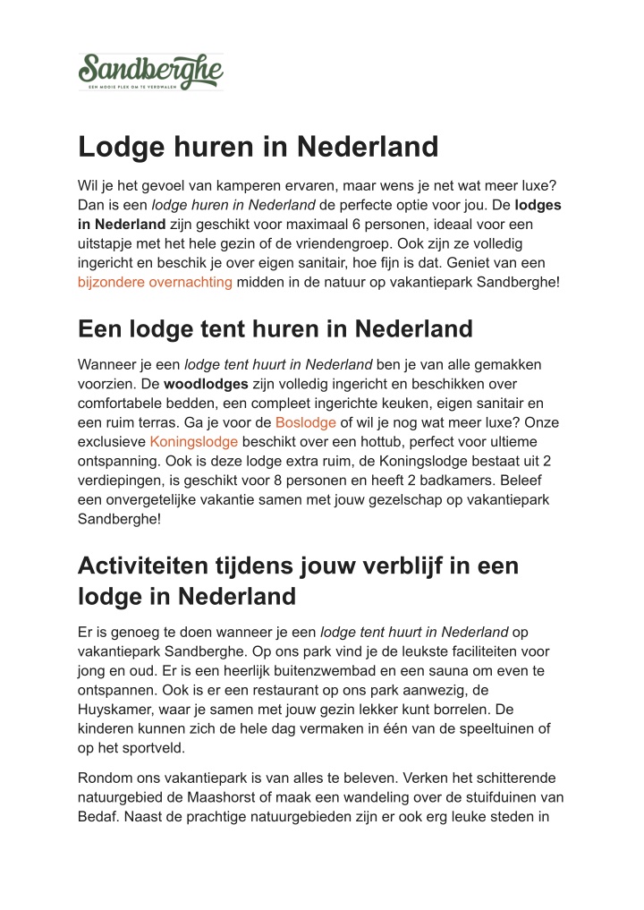 lodge huren in nederland