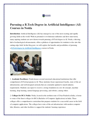 Pursuing a B.Tech Degree in Artificial Intelligence (AI) Courses in Noida