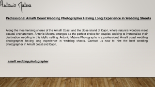 Professional Amalfi Coast Wedding Photographer Having Long Experience in Wedding Shoots