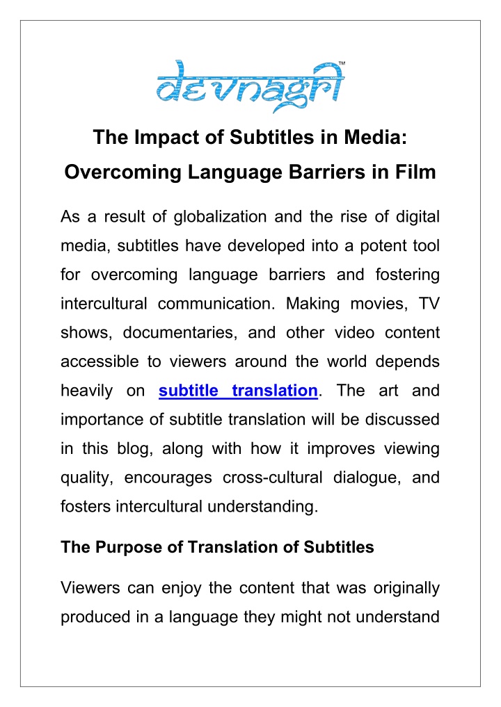 the impact of subtitles in media