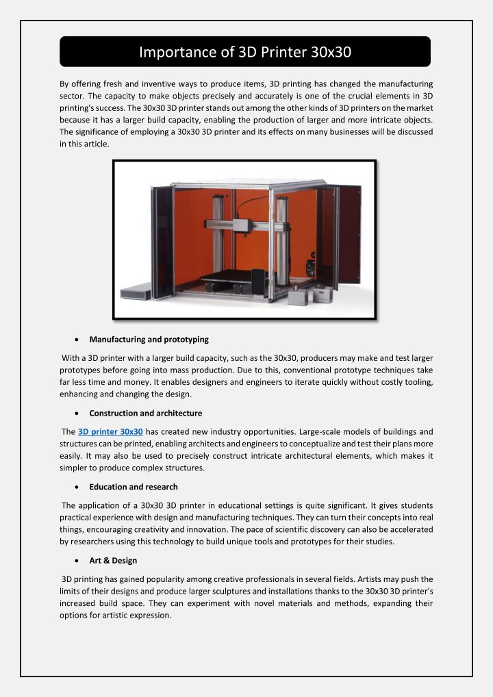 importance of 3d printer 30x30