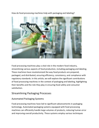 How do food processing machines help with packaging and labeling?