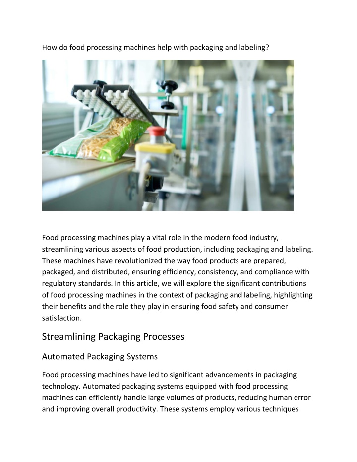 how do food processing machines help with