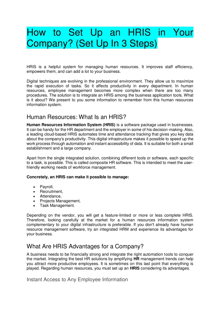 how to set up an hris in your company