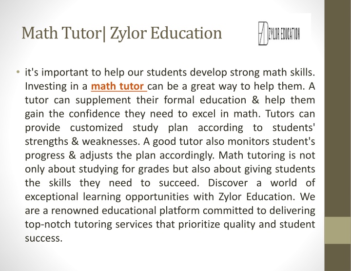math tutor zylor education
