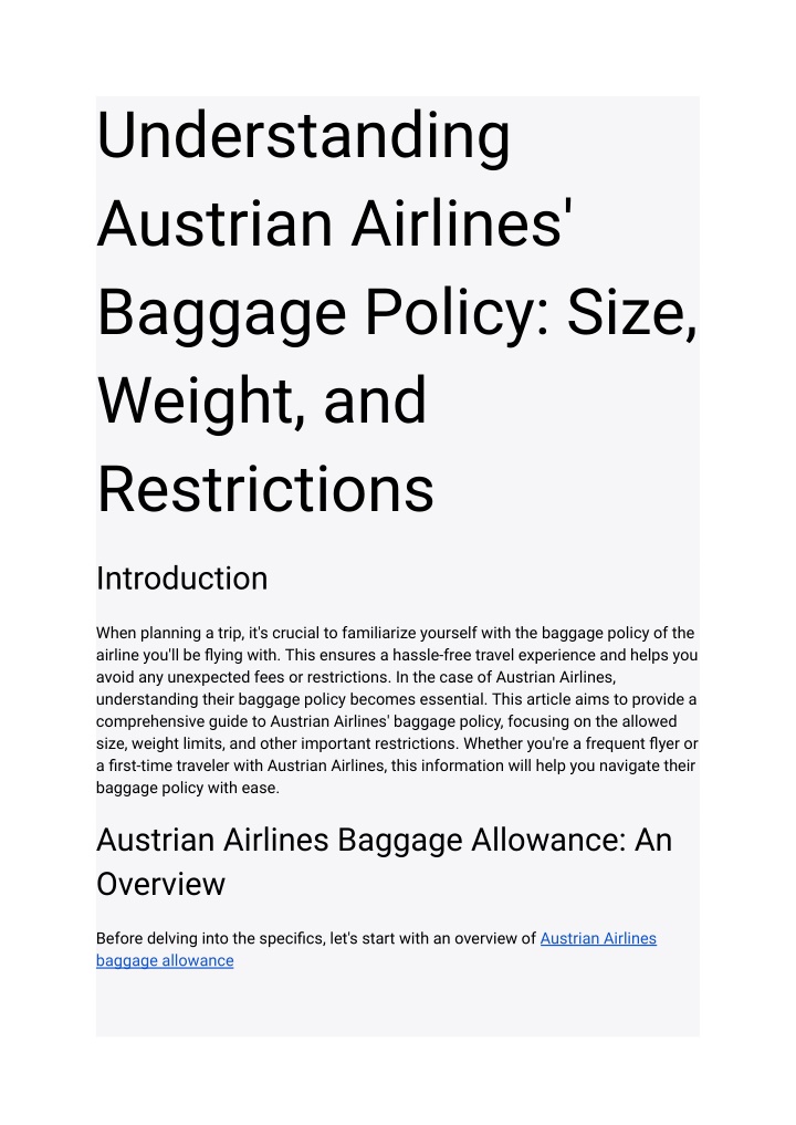 understanding austrian airlines baggage policy