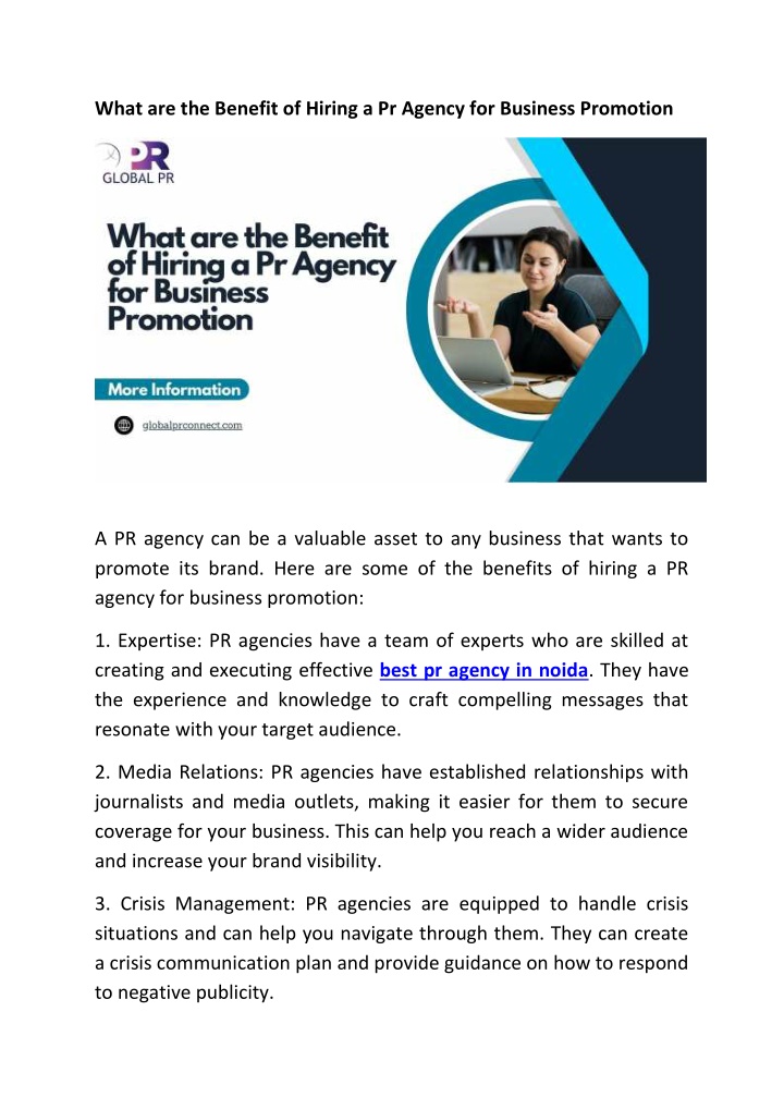 what are the benefit of hiring a pr agency