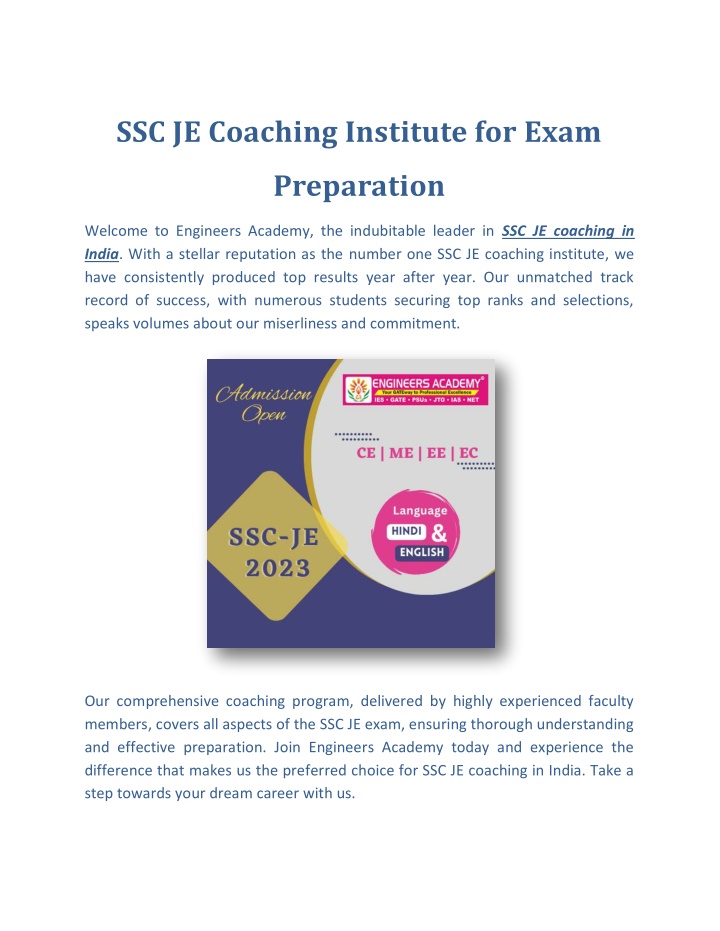 ssc je coaching institute for exam