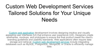 Custom Web Development Services Tailored Solutions for Your Unique Needs