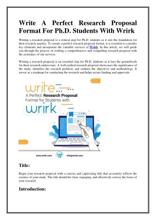 Write A Perfect Research Proposal Format PDF For Ph.D. Students With Wrirk.PDF
