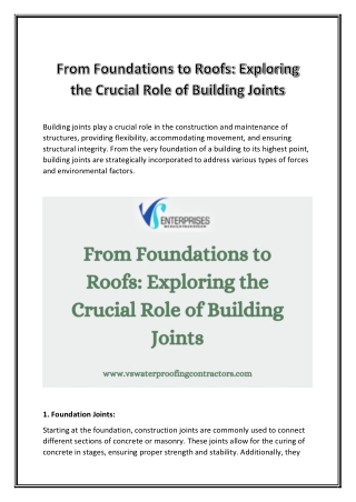 From Foundations to Roofs Exploring the Crucial Role of Building Joints