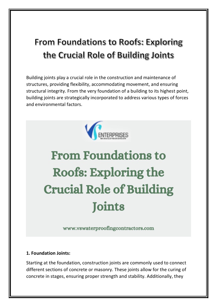 building joints play a crucial role