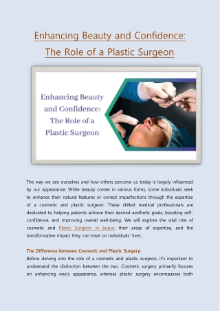 Enhancing Beauty and Confidence: The Role of a Plastic Surgeon