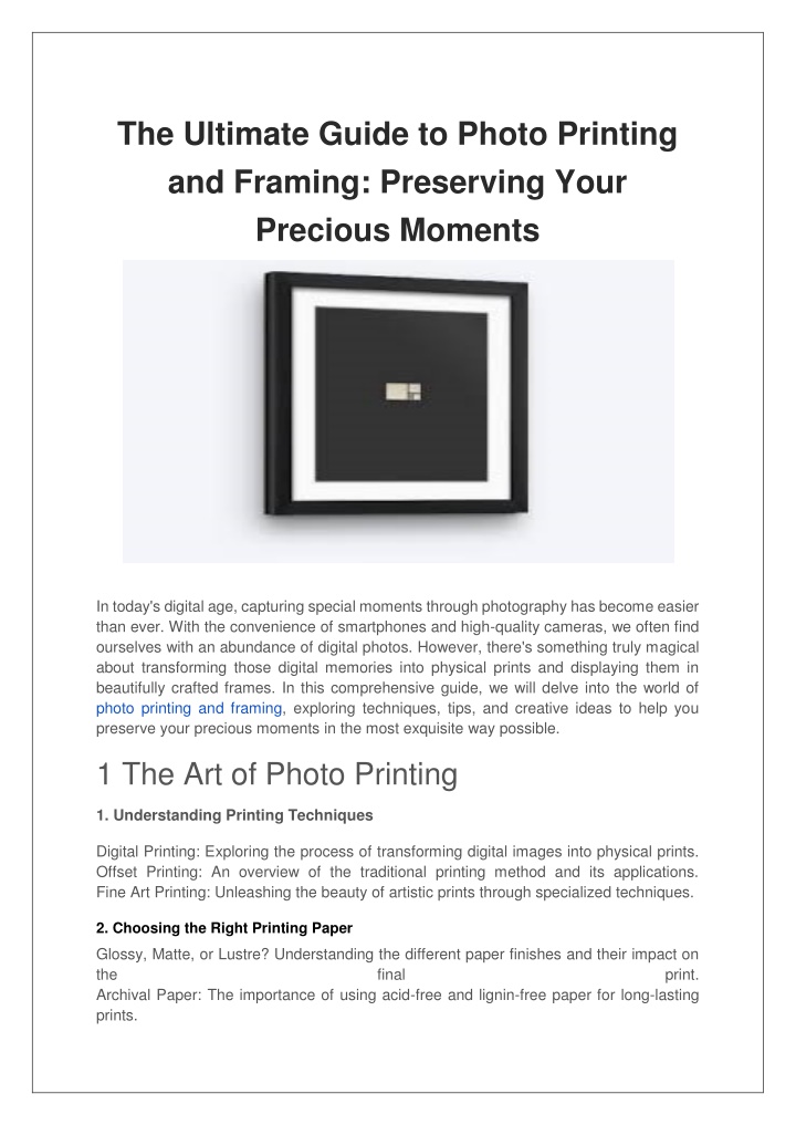 the ultimate guide to photo printing and framing