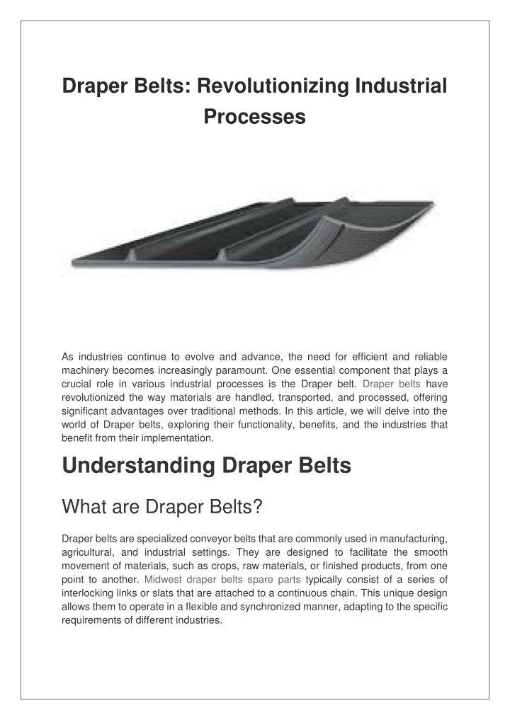 draper belts revolutionizing industrial processes