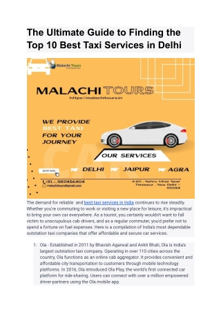 The Ultimate Guide to Finding the Top 10 Best Taxi Services in Delhi