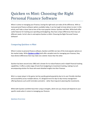 Quicken vs Mint- Choosing the Right Personal Finance Software