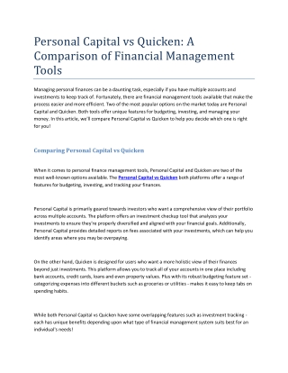 Personal Capital vs Quicken- A Comparison of Financial Management Tools