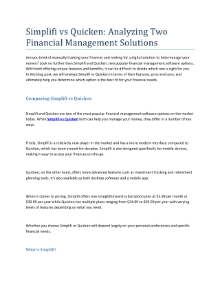Simplifi vs Quicken- Analyzing Two Financial Management Solutions
